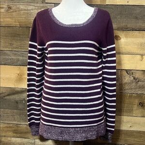 Gap Purple/Plum White Striped Sweater Medium Long Sleeve